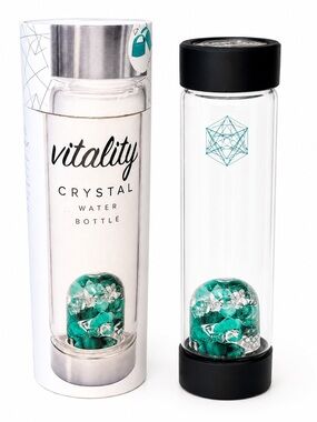 Vitality Glass Water Bottle | Emerald Quartz Crystal Infuser | New in Box